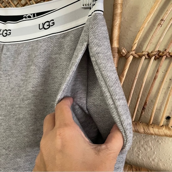 UGG Judie Lounge Pants Wide Leg Heather Gray Logo Waistband Women's Sz L  B12 - Picture 3 of 9